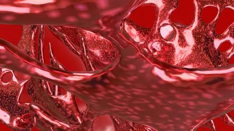 Glossy Red Organic Cellular Network Abstract Background 3d render. Stock Illustration