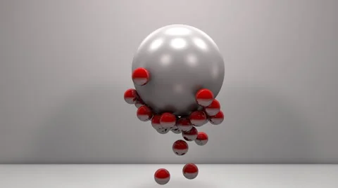 Glossy red plastic balls magnetically attached on a pearly sphere Video stock 63148105