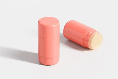 Glossy red plastic Sunscreen Stick Tubes with clear translucent cap Stock Illustration