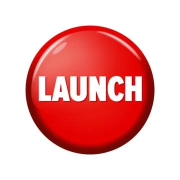 Glossy red round button with word 'Launch' 스톡 일러스트