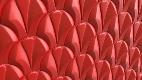 Glossy Red Scallop Wall Pattern 3d render. Stock Illustration
