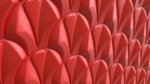 Glossy Red Scallop Wall Pattern 3d render. Stock Illustration