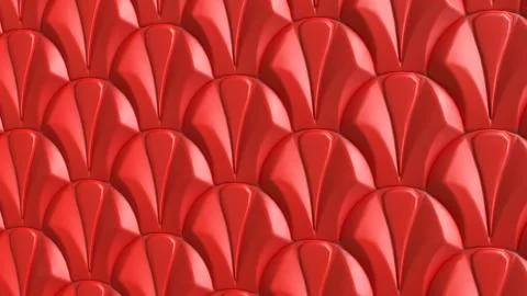Glossy Red Scallop Wall Pattern 3d render. 스톡 일러스트