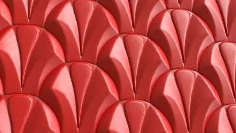 Glossy Red Scallop Wall Pattern 3d render. Stock Illustration