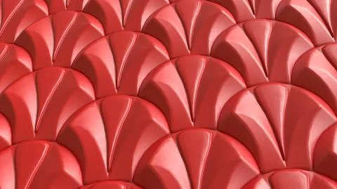 Glossy Red Scallop Wall Pattern 3d render. イラスト素材