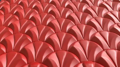 Glossy Red Scallop Wall Pattern 3d render. Stock Illustration
