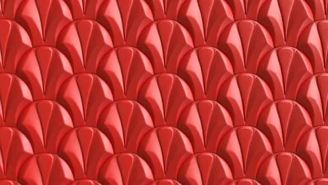 Glossy Red Scallop Wall Pattern 3d render. イラスト素材