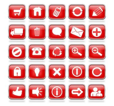 Glossy Red Square Web Buttons Stock Illustration