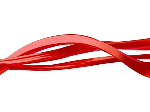 Glossy red twisted ribbons vector 3D design, realistic horizontal intertwined Stock Illustration