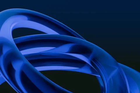 Glossy, reflective blue abstract shapes twist and intertwine against a dark.. Stock Illustration
