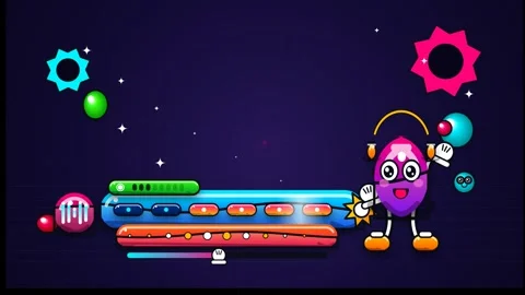 Glossy Rubber Hose Animated Character And Glowing Futuristic Control Panel Stock Footage 341176197