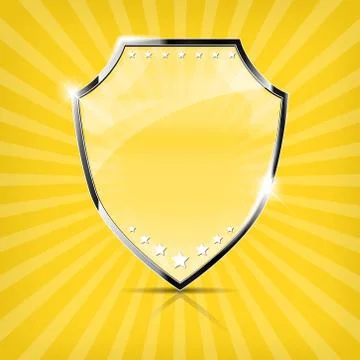 Glossy security shield on yellow background Stock Illustration