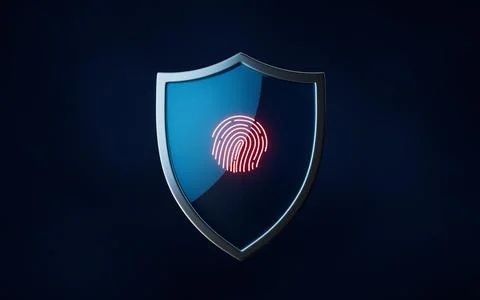 Glossy shield with fingerprint identification, 3d rendering. Stock Illustration