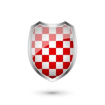 Glossy shield with red and black pattern. Security and protection concept. Cyber Stock Illustration