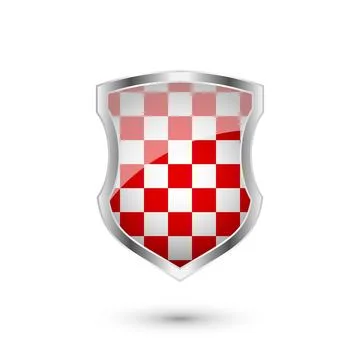 Glossy shield with red and black pattern. Security and protection concept. Cyber Stock Illustration