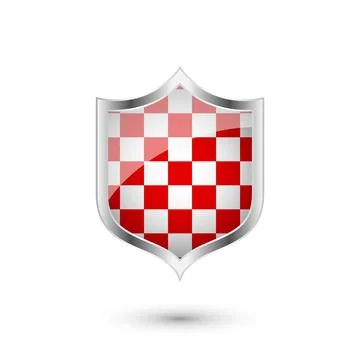 Glossy shield with red and black pattern. Security and protection concept. Cyber Stock Illustration