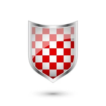 Glossy shield with red and black pattern. Security and protection concept. Cyber イラスト素材