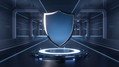 Glossy shield with technology background, 3d rendering. 스톡 동영상 241241308