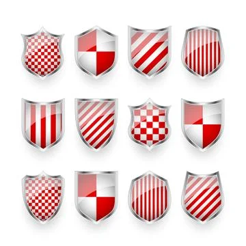 Glossy shields with red and black white. Security and protection concept. Cyber Stock Illustration
