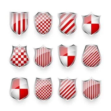 Glossy shields with red and black white. Security and protection concept. Cyber Stock Illustration