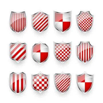 Glossy shields with red and black white. Security and protection concept. Cyber Stock Illustration