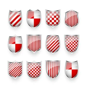 Glossy shields with red and black white. Security and protection concept. Cyber Stock Illustration