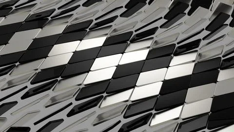 Glossy silver black metallic square flipping rhombus geometric tile motion .. Stock Illustration