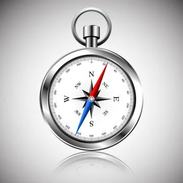 Glossy Silver Compass with windrose. Vector Illustration. Stock Illustration