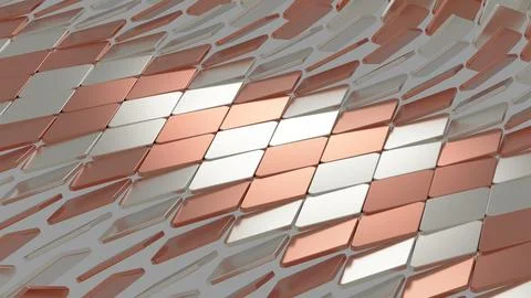 Glossy silver copper metallic square flipping rhombus geometric tile motion.. Illustrazione stock