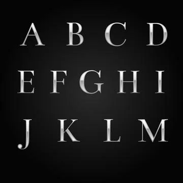 Glossy silver font design set over black Stock Illustration