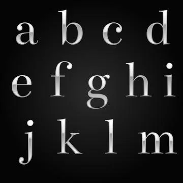 Glossy silver font design set over black Stock Illustration