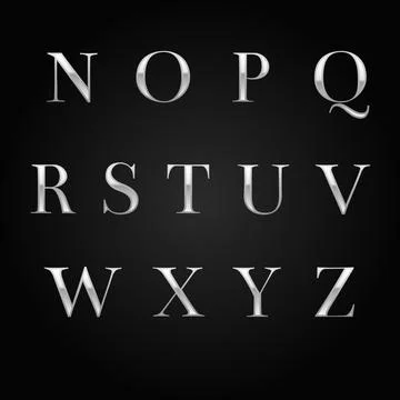 Glossy silver font design set over black Stock Illustration
