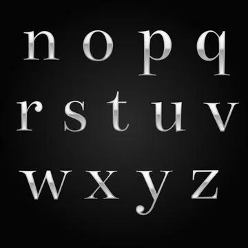 Glossy silver font design set over black Illustrazione stock