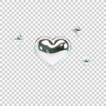 Glossy silver heart is floating in 3D render, with metallic sparkles, 스톡 일러스트