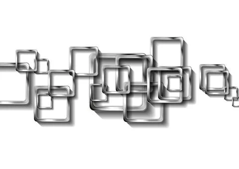 Glossy silver metallic squares abstract geometric tech background Stock Illustration