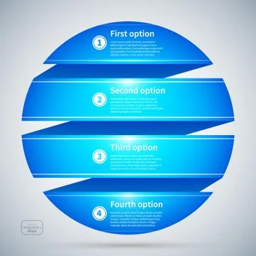 Glossy sphere made of blue ribbon with numbers and descriptions. Stock Illustration