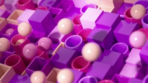 Glossy spheres navigate a maze of lavender cubes in this vibrant and playful 3D Stock Footage 265429160