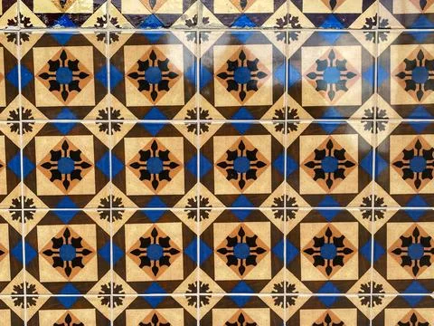 Glossy Teal Patterned Tiles Stock Photos