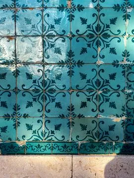 Glossy Teal Patterned Tiles Stock Photos