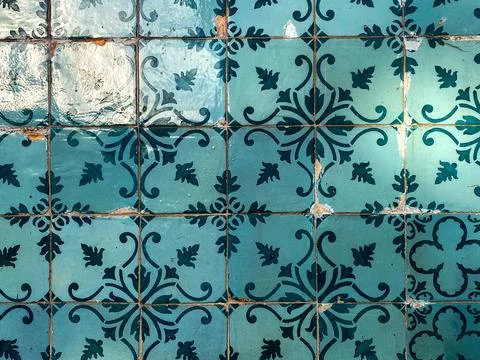 Glossy Teal Patterned Tiles Stock Photos