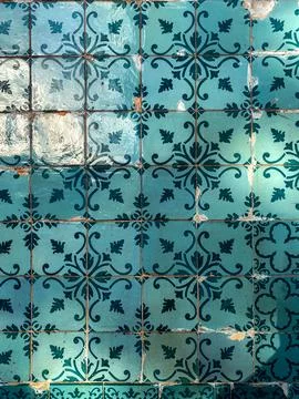 Glossy Teal Patterned Tiles Stock Photos