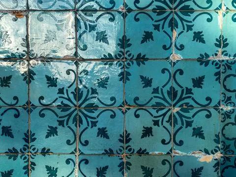 Glossy Teal Patterned Tiles Stock Photos