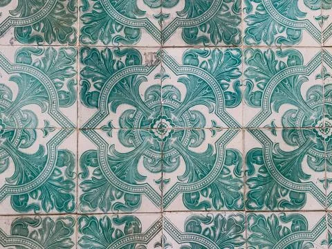 Glossy Teal Patterned Tiles Stock Photos