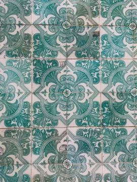 Glossy Teal Patterned Tiles Stock Photos