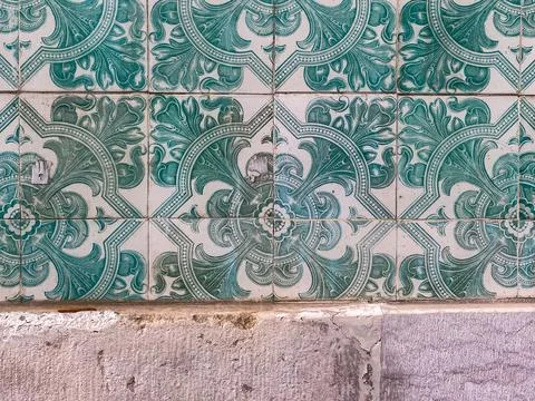 Glossy Teal Patterned Tiles Stock Photos