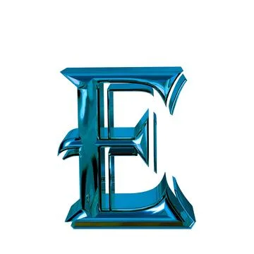 Glossy three-dimensional letters in blue. letter e Stock-Illustration