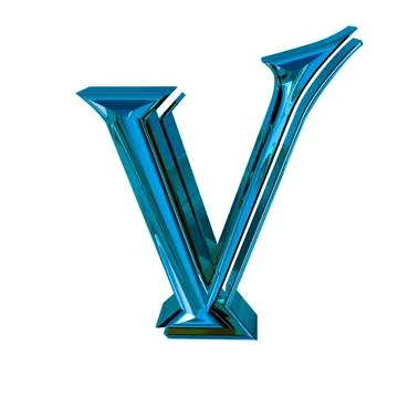 Glossy three-dimensional letters in blue. letter v Illustrazione stock