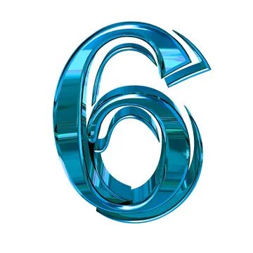 Glossy three-dimensional letters in blue. number 6 Stock Illustration