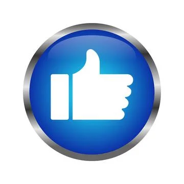 Glossy thumbs up icon on a blue button, symbolizing approval and agreement 库存插图