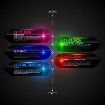 Glossy timeline template with glowing elements. 스톡 일러스트